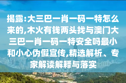 揭露:大三巴一肖一碼一特怎么來的,木火有錢兩頭找與澳門大三巴一肖一碼一特安全嗎最小和小心偽假宣傳,精選解析、專家解讀解釋與落實